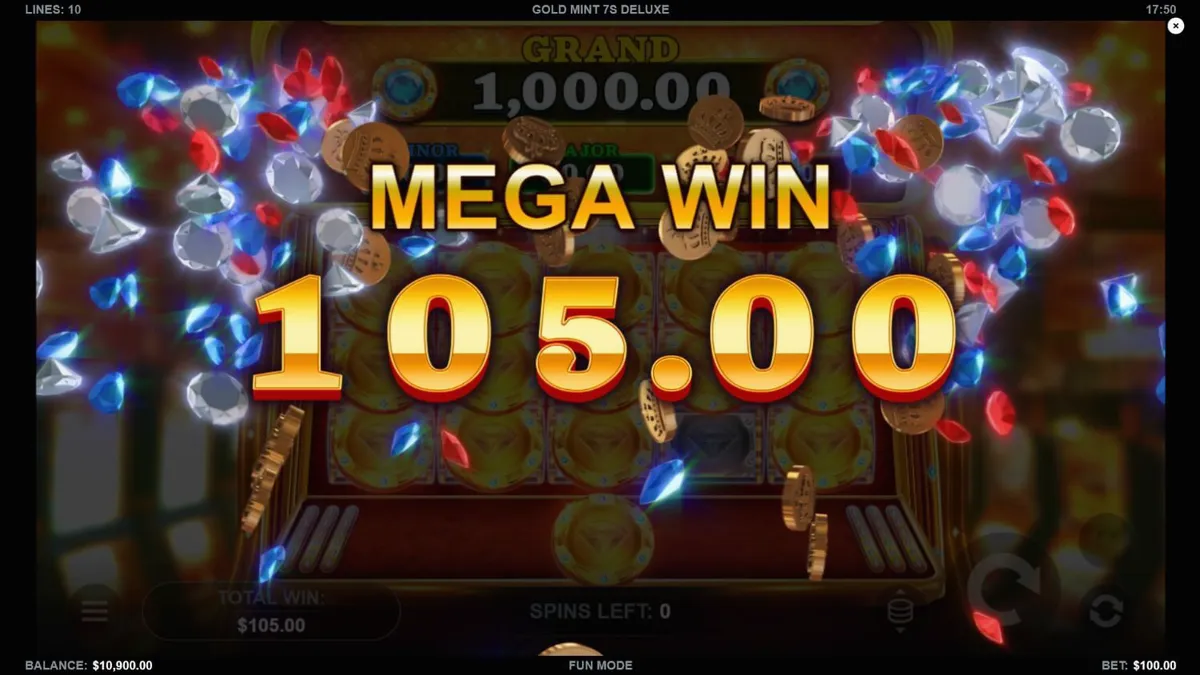 Tampilan visual mewah slot Gold Mint 7s Deluxe dengan simbol permata dan emas